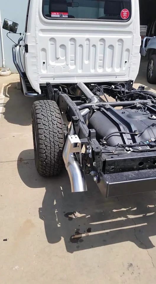 FATZ FABRICATION Vdj79 Dual Cab Exhaust, Dpf Back. Side Exit With Muffler - FFVDJ79-EXH-DC-DBK-SE-MUF