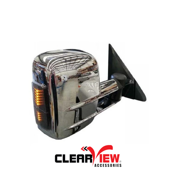 Clearview CV-NN-NP300-IEC Towing Mirrors for Nissan Navara NP300 [Indicators; Electric; Chrome]