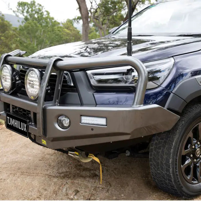 TJM OUTBACK BULL BAR BLACK STEEL FOR TOYOTA HILUX 8TH GEN 08/20-10/22 4DR PICK UP ROGUE/ROCCO (IN STORE PICK-UP ONLY)