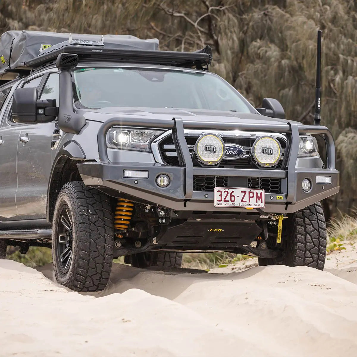 TJM OUTBACK BULL BAR BLACK STEEL FOR FORD EVEREST UAII 07/18-08/22 / FORD RANGER PXIII 08/18-05/22 (IN STORE PICK-UP ONLY)