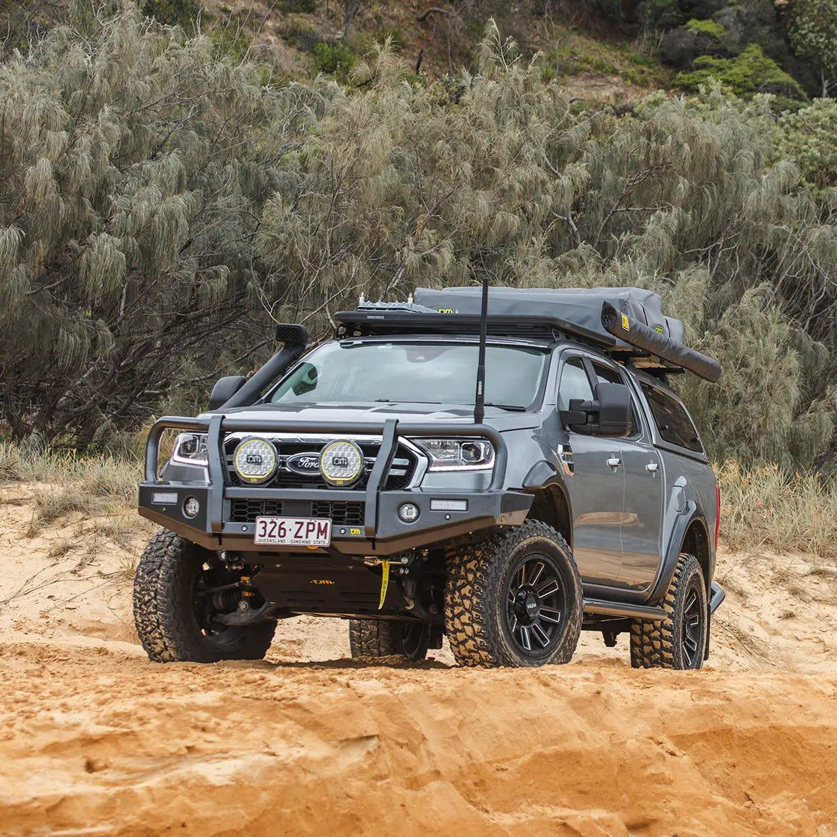 TJM OUTBACK BULL BAR BLACK STEEL FOR FORD EVEREST UAII 07/18-08/22 / FORD RANGER PXIII 08/18-05/22 (IN STORE PICK-UP ONLY)