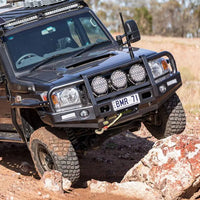 TJM OUTBACK BULL BAR BLACK STEEL FOR TOYOTA LANDCRUISER COMMERCIAL VDJ76R (IN STORE PICK-UP ONLY)