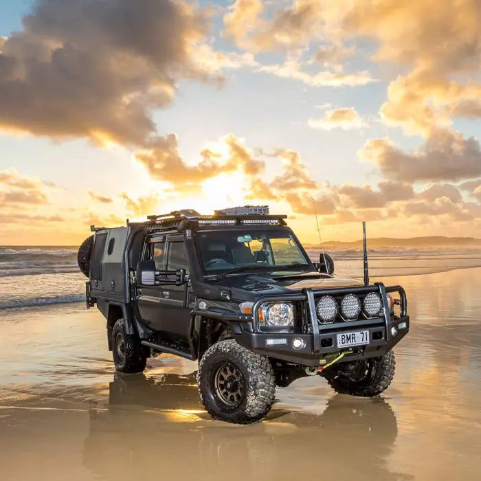 TJM OUTBACK BULL BAR BLACK STEEL FOR TOYOTA LANDCRUISER COMMERCIAL VDJ76R (IN STORE PICK-UP ONLY)