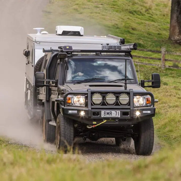 TJM OUTBACK BULL BAR BLACK STEEL FOR  TOYOTA LANDCRUISER COMMERCIAL VDJ76R (IN STORE PICK-UP ONLY)