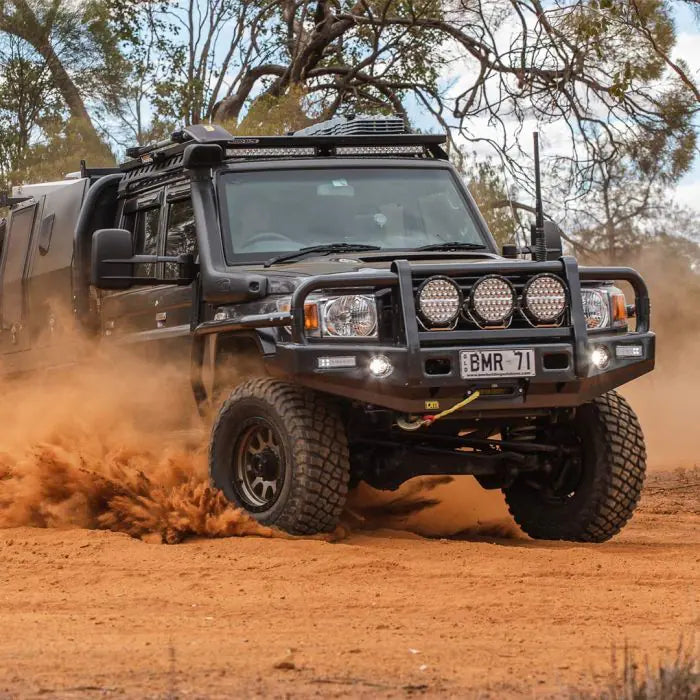 TJM OUTBACK BULL BAR BLACK STEEL FOR  TOYOTA LANDCRUISER COMMERCIAL VDJ76R (IN STORE PICK-UP ONLY)