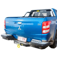 TJM RB6 REAR PROTECTION STEP TOWBAR BLACK STEEL 63MM TUBE FOR MITSUBISHI TRITON MQ 04/15-11/18 4DR C/C & P/UP (STORE PICK-UP ONLY)