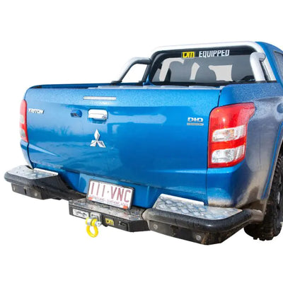 TJM RB6 REAR PROTECTION STEP TOWBAR BLACK STEEL 63MM TUBE FOR  MITSUBISHI TRITON MQ 04/15-11/18 4Dr C/C & P/Up (STORE PICK-UP ONLY)