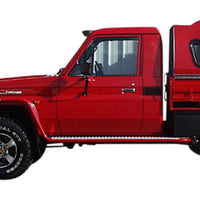 TJM SIDE BARS & STEPS STEEL SAT BLACK 50MM FOR TOYOTA LANDCRUISER COMMERCIAL HZJ78, FZJ78 99-07 TROOPY/ TOYOTA LANDCRUISER COMMERCIAL HZJ79, FZJ79 99-07 2DR C/CHASSIS (IN STORE PICK-UP ONLY)