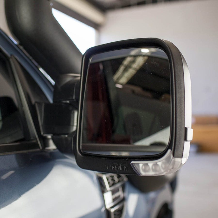 CLEARVIEW Chrome Compact Towing Mirrors Heat, Camera, Indicators, Electric Nissan Patrol Y62 (with fitted snorkel) 2013 - current-CVC-NP-Y62-2HVIEC