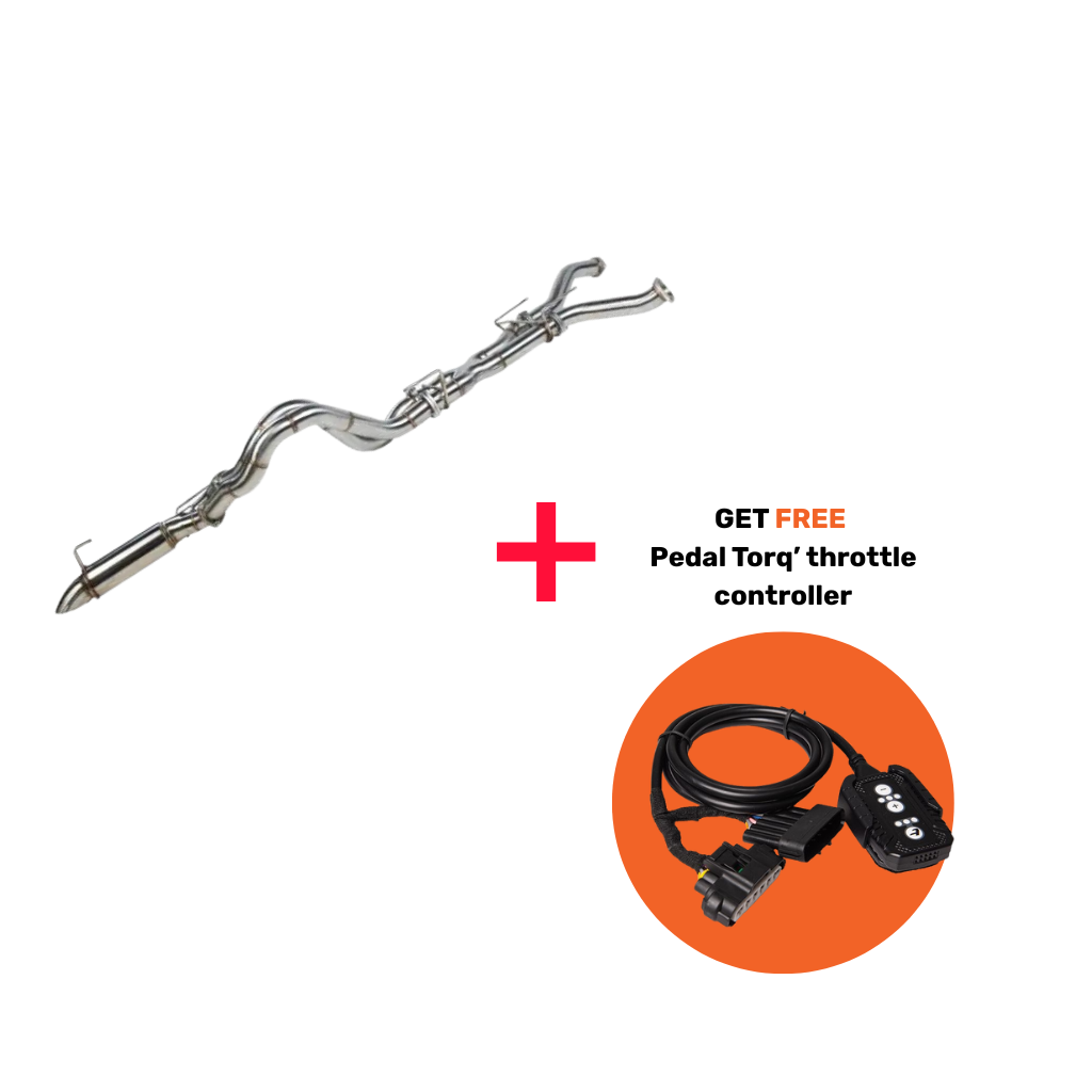 TORQIT Twin 3" Into Single 4" Exhaust For Toyota 200 Series 4.5L + FREE Pedal Torq Pack - HS8138XMSS