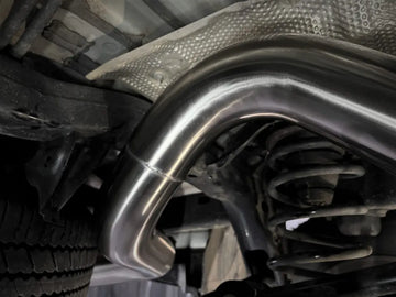 Fatz Fabrication 300 Series 3" DPF Delete pipe. 304 S/S With Cat and Ports. -FF300-EXH3-DB-P