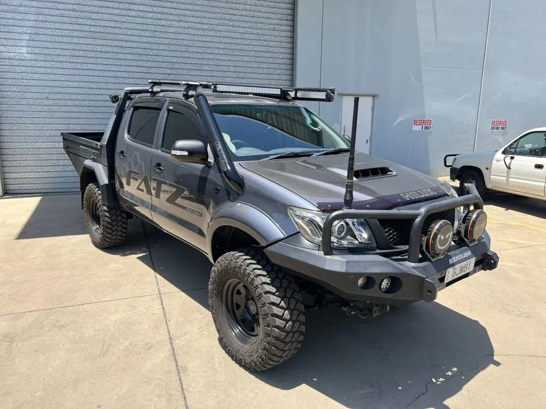FATZ FABRICATION N70 HILUX RH SNORKEL. POWDER COATED SATIN BLACK. (SUIT 4" FATZ AIRBOX) -FFN70-SNRH-SHE-SPC-4