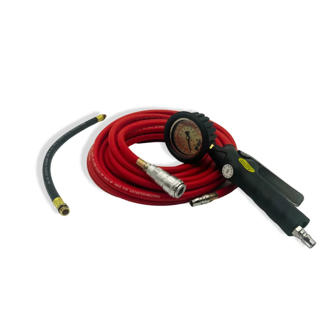 Americas Garage Tyre Inflator Pressure Gauge with 10m Air Hose (6.5mm ID), Nitto Fitting and Black Carry Case by Outback Kitters OK221000