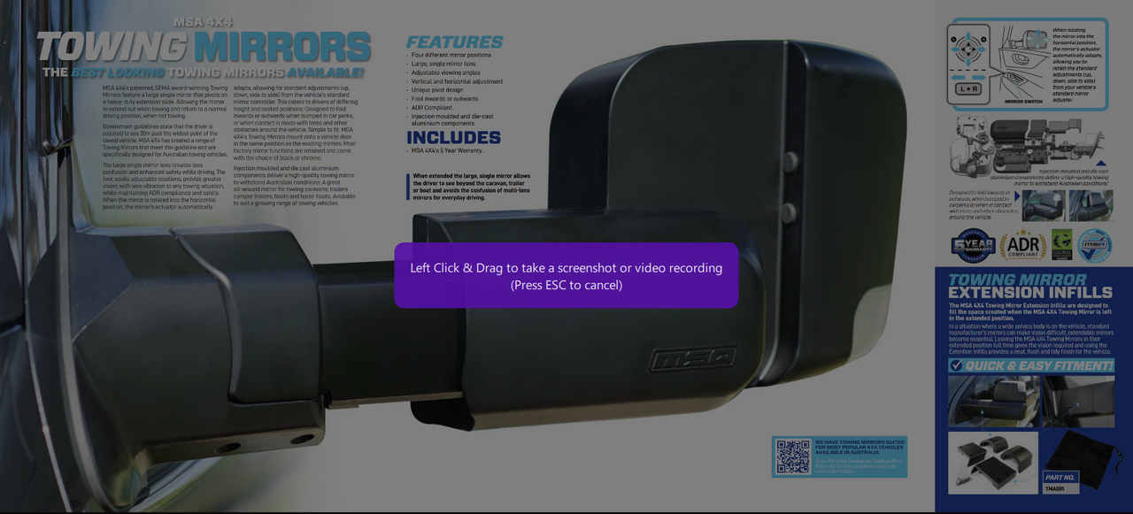 MSA 4X4 TM2255 LandCruiser 300 Series MSA POWER FOLD™ Towing Mirrors