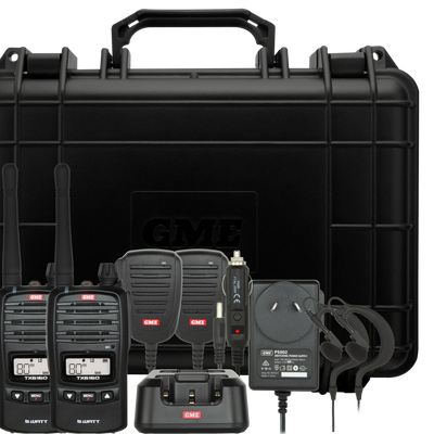 GME 5/1 Watt UHF CB Handheld Radio including Accessories - Twin Pack