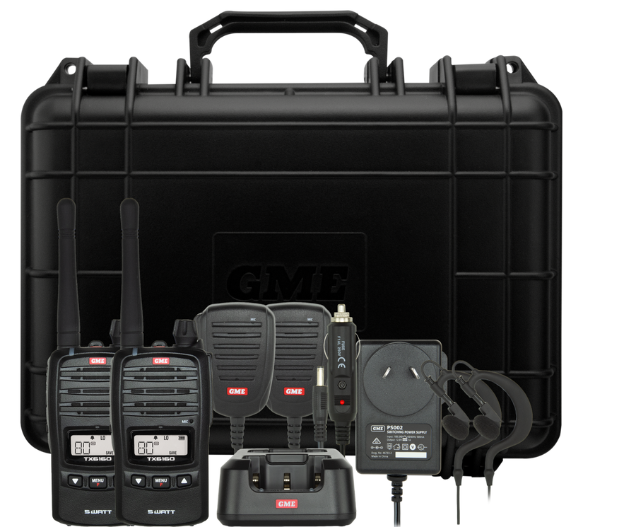 GME 5/1 Watt UHF CB Handheld Radio including Accessories - Twin Pack