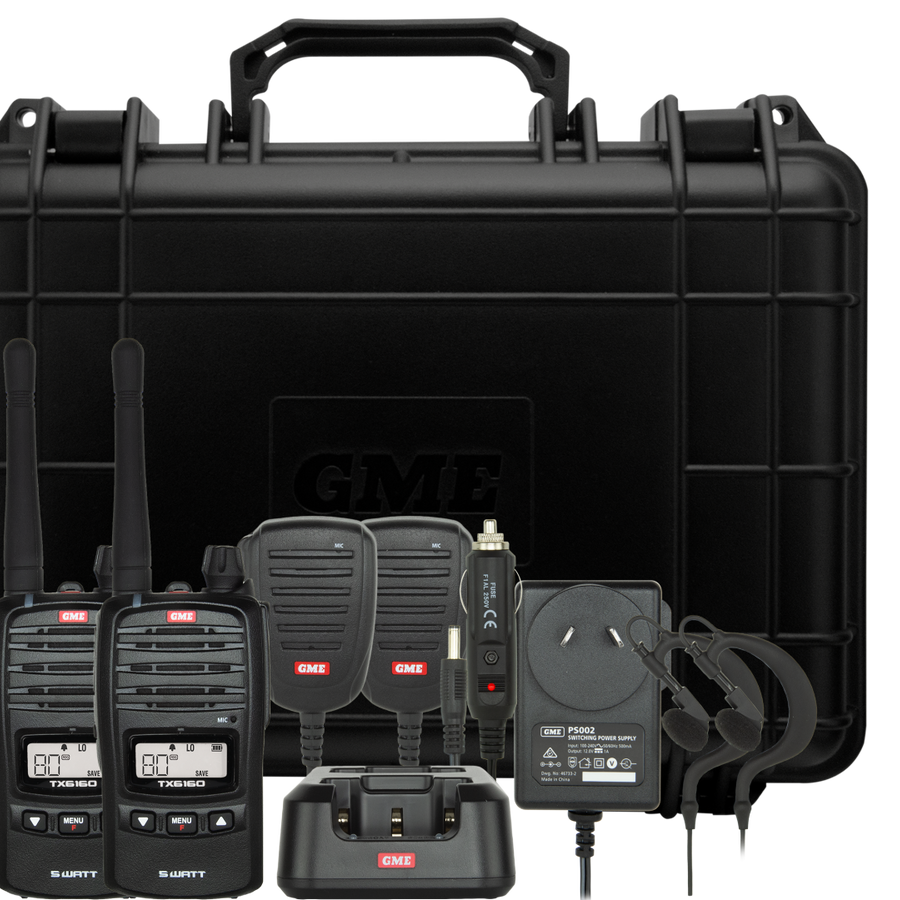 GME 5/1 Watt UHF CB Handheld Radio including Accessories - Twin Pack