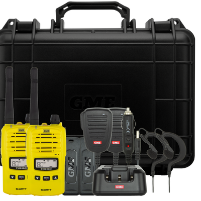 GME 5/1 Watt UHF CB Handheld Radio including Accessories - Twin Pack - Yellow