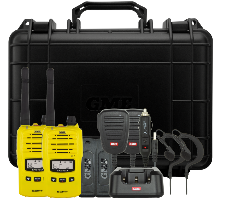 GME 5/1 Watt UHF CB Handheld Radio including Accessories - Twin Pack - Yellow