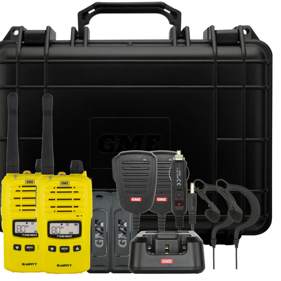 GME 5/1 Watt UHF CB Handheld Radio including Accessories - Twin Pack - Yellow