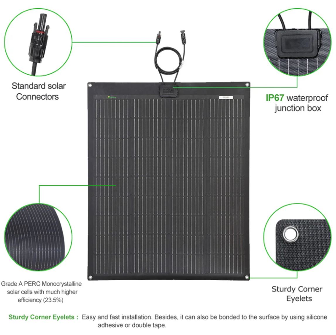 VSS Semi-Flexible Solar Panel (850mm x 710mm) 100-Watt