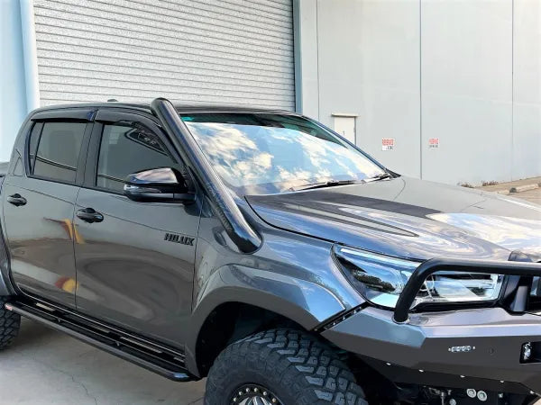 FATZ FABRICATION N80 HILUX RH SHORT ENTRY SNORKEL. POWDER COATED SATIN BLACK. SUIT 4" AIRBOX INLET (FATZ & FACTORY) -FFN80-SNRH-SHE-SPC-4