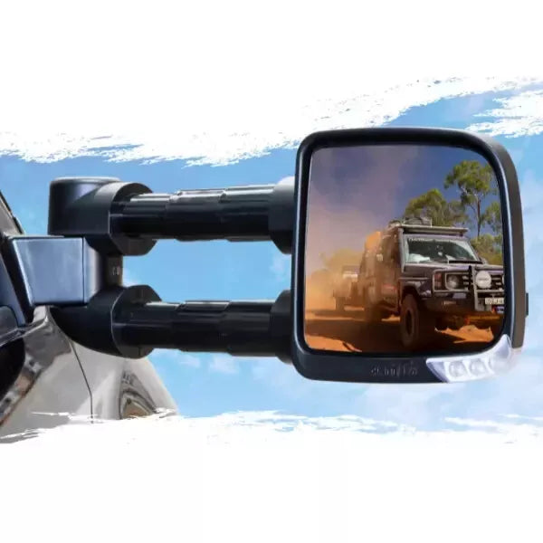 CLEARVIEW Black Compact Towing Mirrors Power-Fold Kit - Part # SP-F-WK-01, Power-Fold, Indicators - Cat 6, Electric Kit, Electric Toyota LandCruiser 70 Series 2021 - Aug 2023-CVC-TL-70S-W2FKJEB