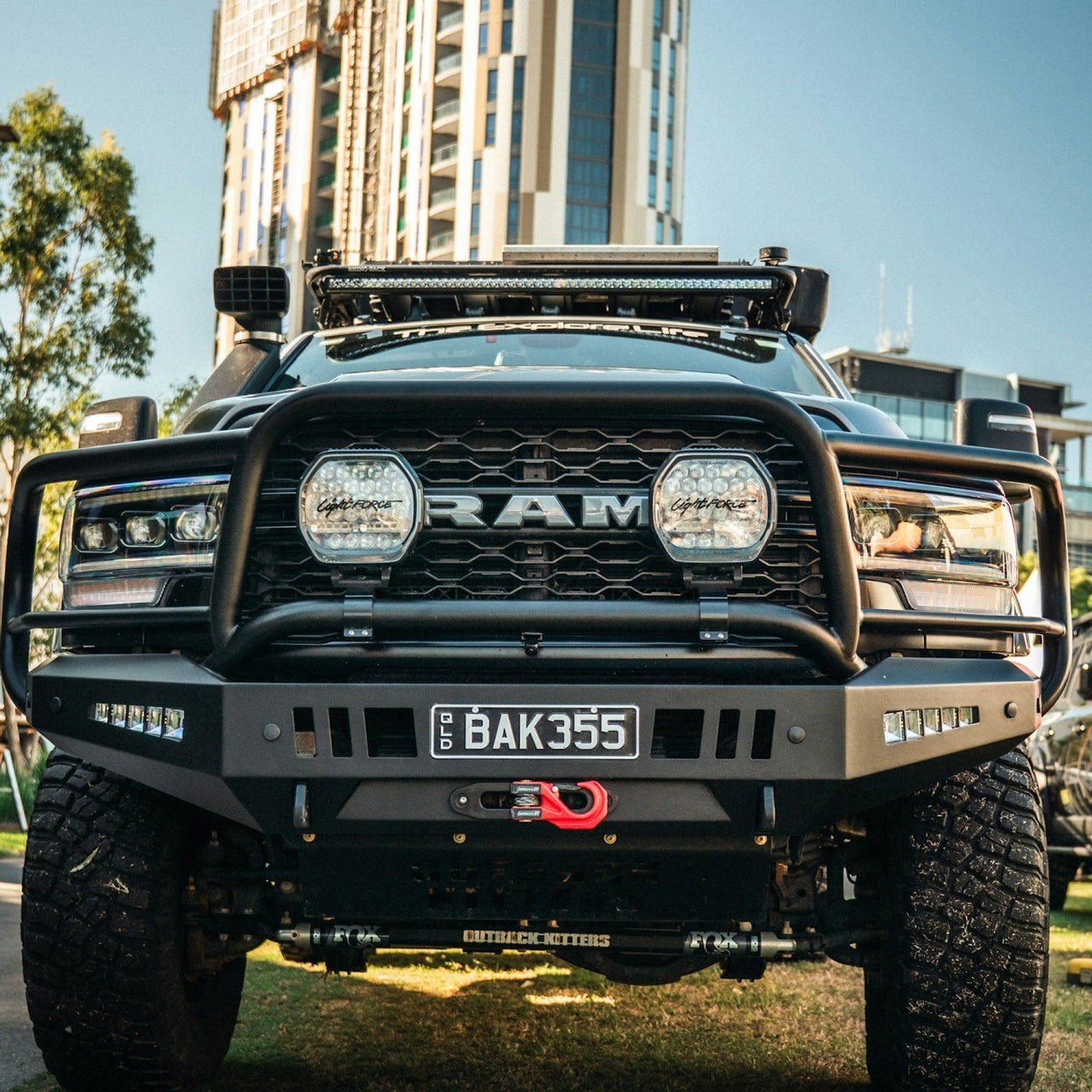 Americas Garage Full Guard Bar, 3 Tabs, Satin Black suits Ram 2500/3500 (2019-2024) by Outback Kitters OK911035SB-K