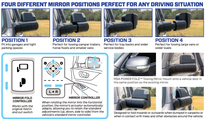 MSA 4X4 Power Fold Towing Mirrors TM651 -Ford Ranger 2012-May 2022