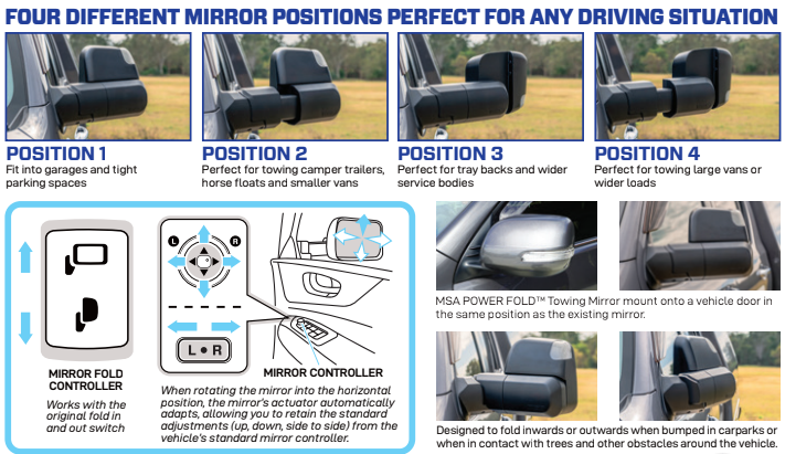MSA 4X4 POWER FOLD TOWING MIRRORS TM950 ISUZU D-MAX SEPTEMBER 2020-CURRENT
