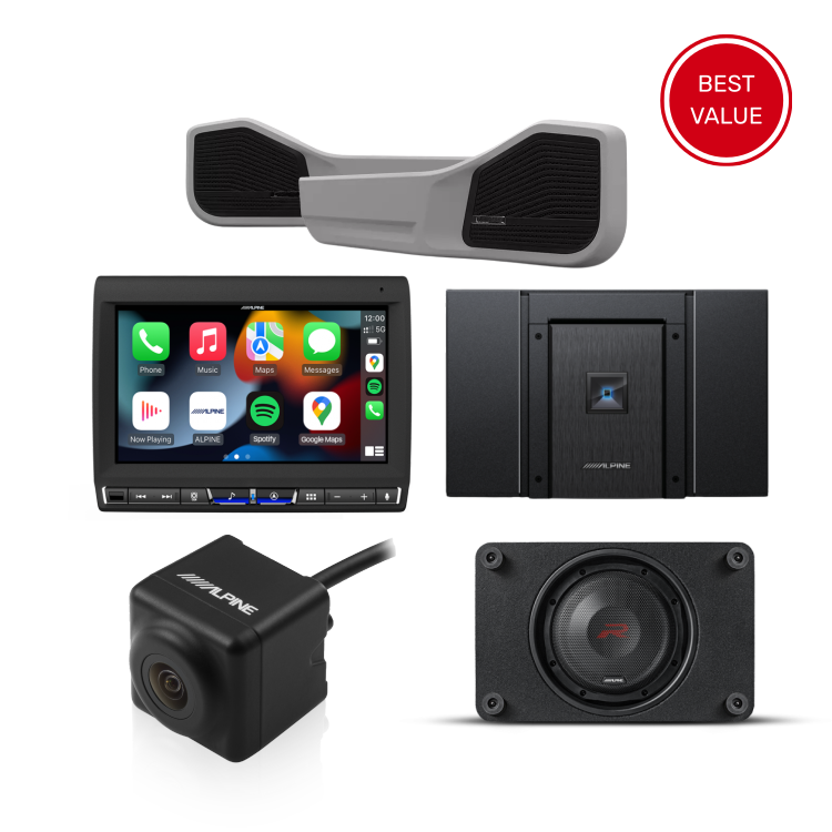 ALPINE LC70 Ultimate Status Audio & Camera Bundle, Speakers + Amplifier + Subwoofer + Reverse Camera