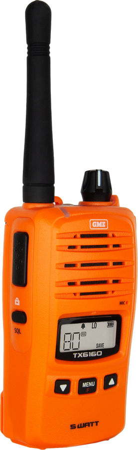 GME 5/1 Watt UHF CB Handheld Radio including Accessories - Twin Pack - Blaze Orange