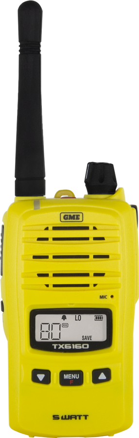 GME 5/1 Watt UHF CB Handheld Radio including Accessories - Twin Pack - Yellow