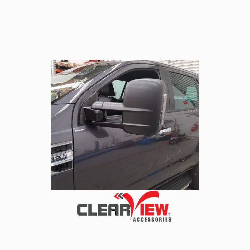 Clearview CV-FD-EV-FIEB Towing Mirrors for Ford Everest [Powerfold; Indicators; Electric; Black]