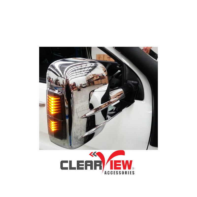 Clearview CV-FR-PX-FIEC Towing Mirrors for Ford Ranger [Powerfold; Indicators; Electric; Chrome]
