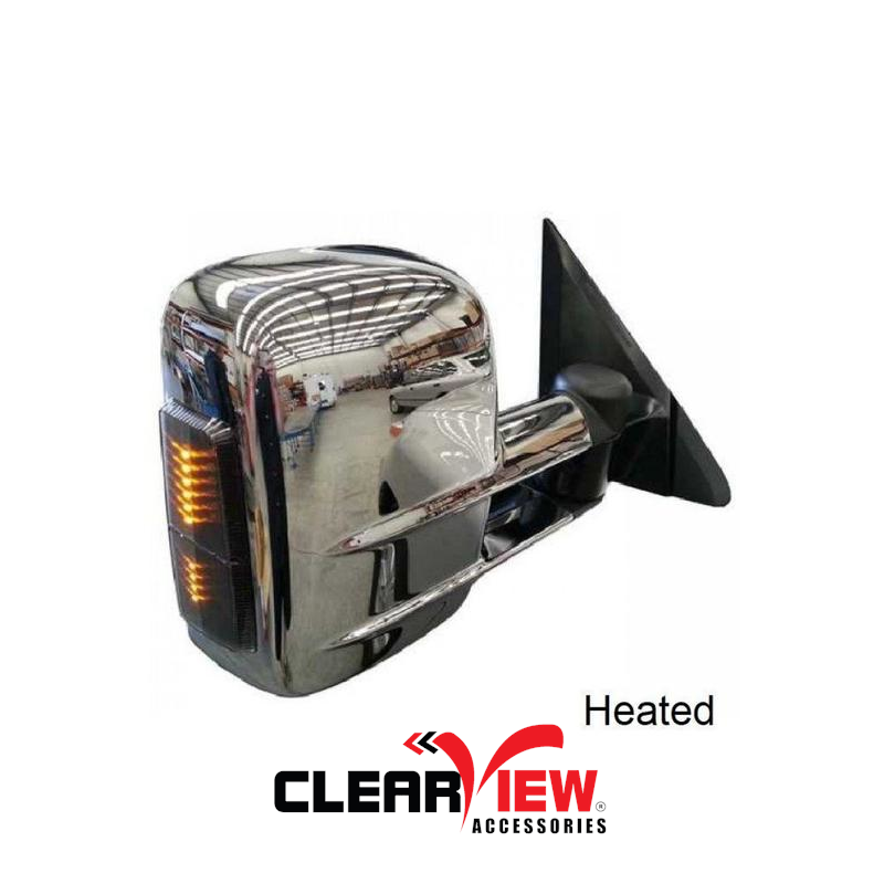 Clearview CV-NN-NP300-HIEC Towing Mirrors for Nissan Navara NP300 [Heated; Electric Indicators; Electric; Chrome]