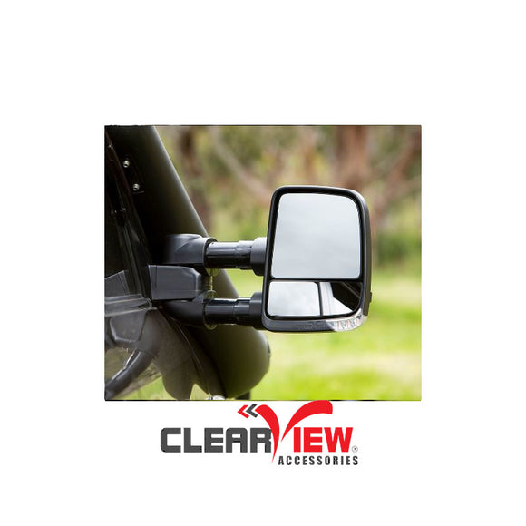 Clearview CVNG-MP-NT-FIEB Towing Mirrors [Next Gen; Pair; Power-Fold, 3-in-1 Turn Signal, Courtesy, & Clearance Lights, Electric, Black] - Mitsubishi Pajero 2001 onwards
